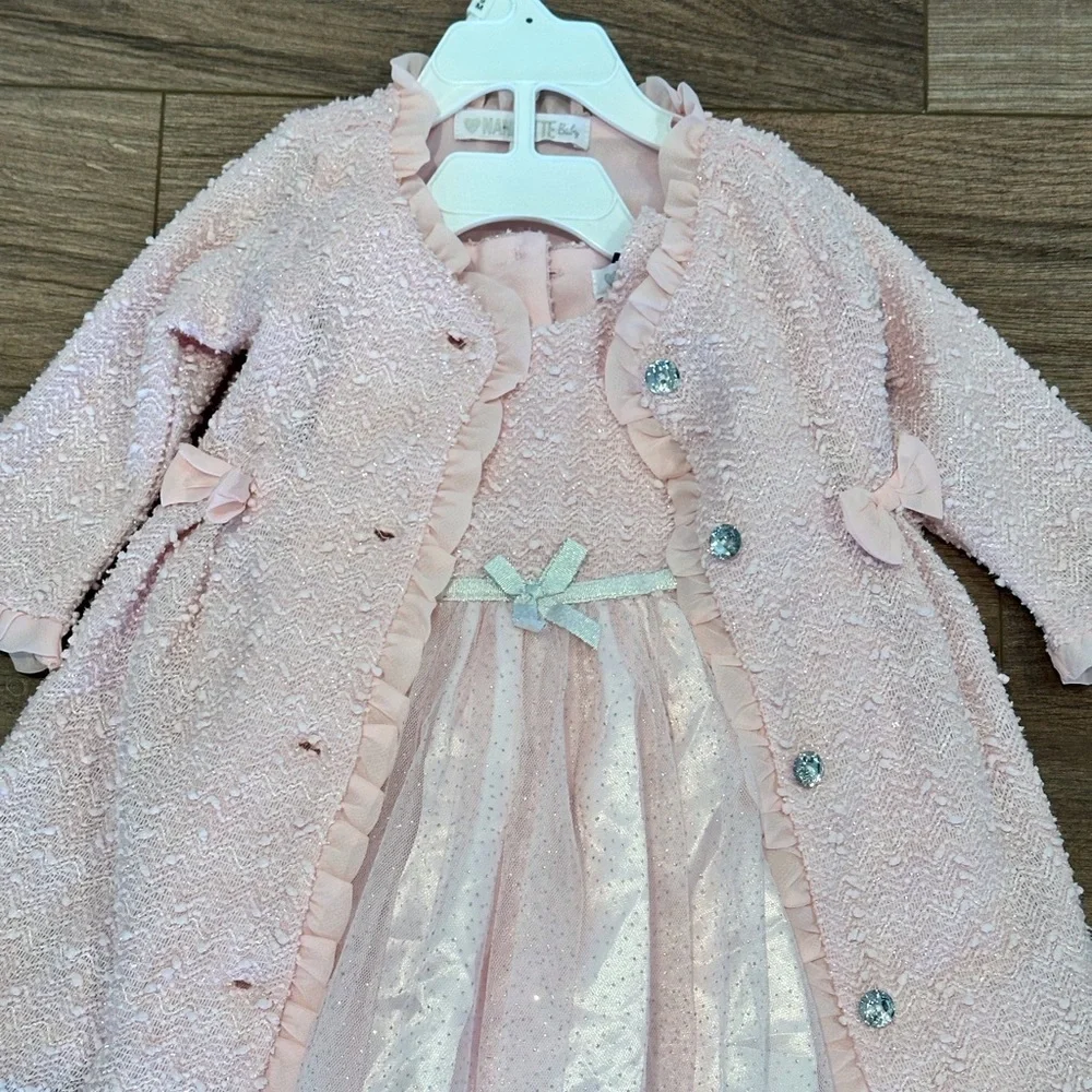 ⭐️Final Sale⭐️NWT! Nannette Baby Two Piece Pink Ivory Dress Coat and Dress